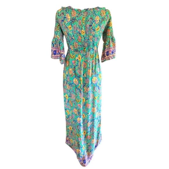 Patchouli Fair Boho Maxi Dress Size L  Paisley Floral, Tassel Tie Waist - Picture 3 of 6